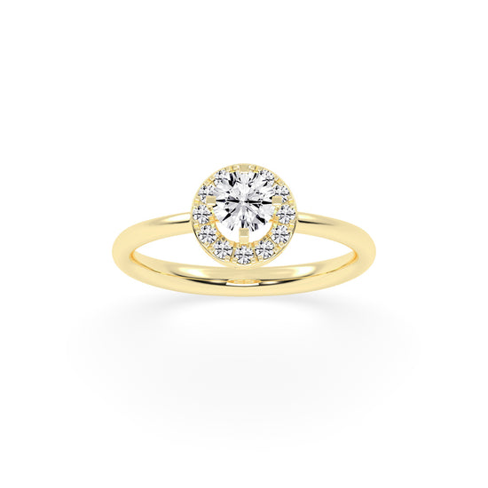 Halionaix tab prong round cut halo lab diamond ring