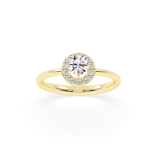 Halionaix tab prong round cut halo lab diamond ring