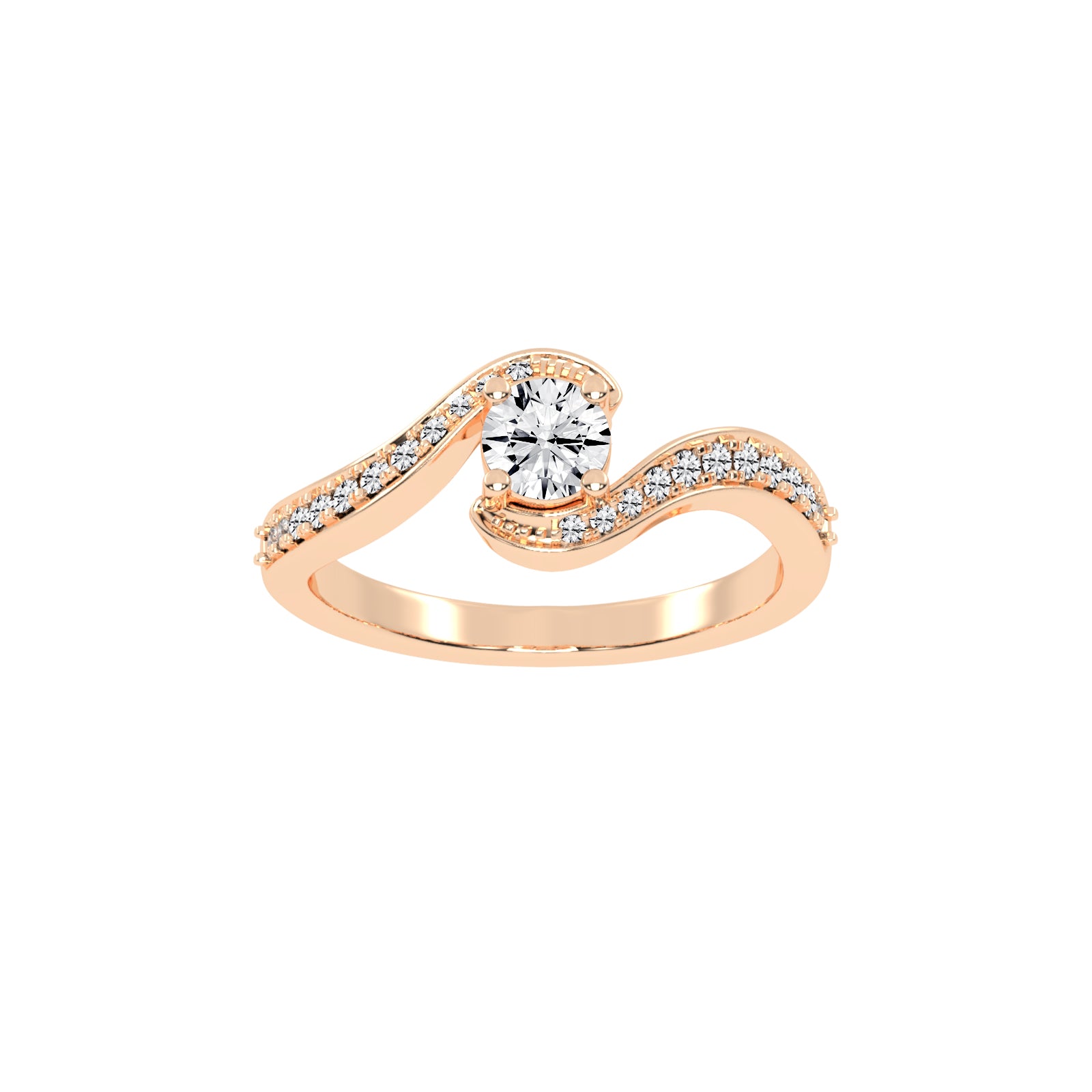 Siderraia Freeform Round Cut Side Stone Lab Diamond Ring