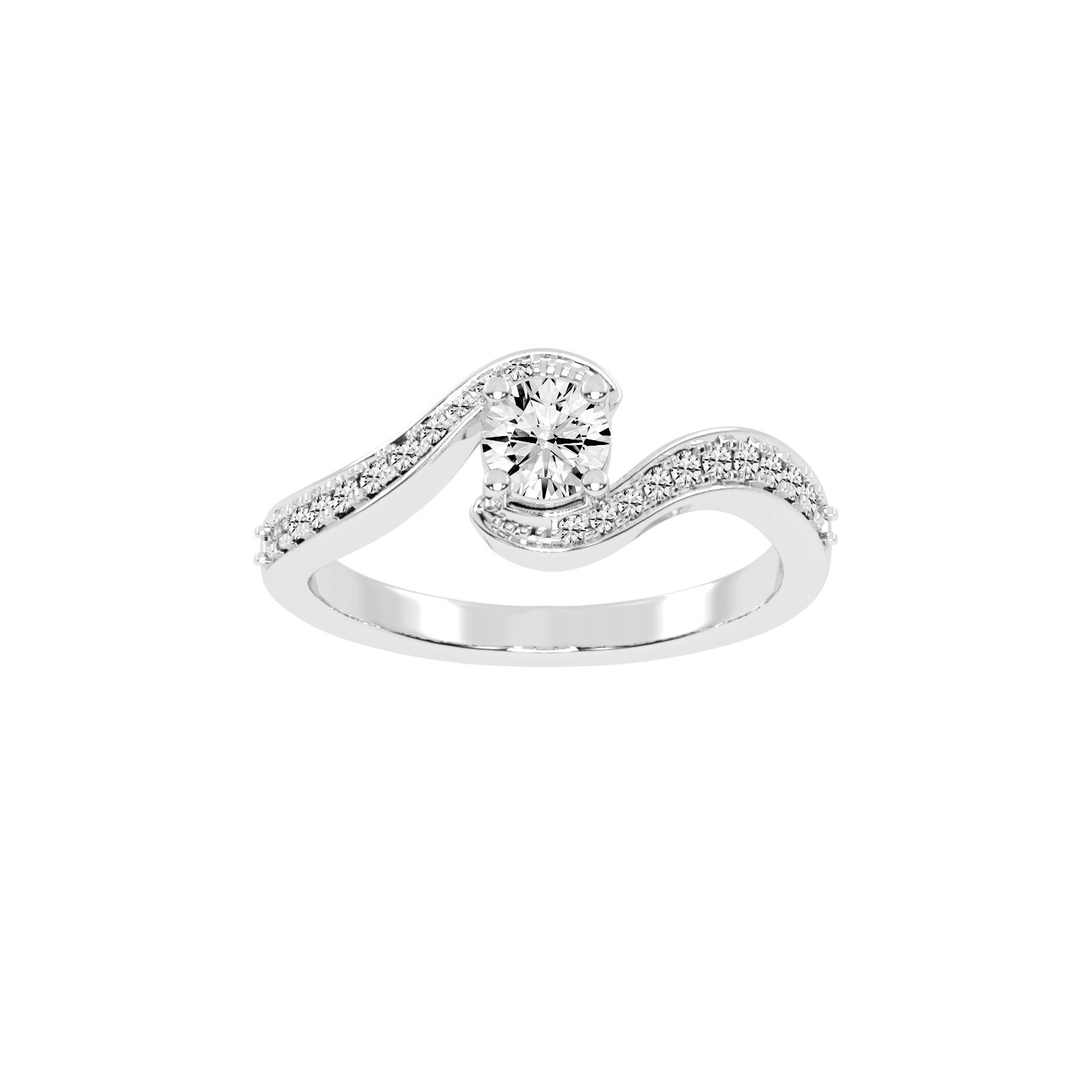 Siderraia Freeform Round Cut Side Stone Lab Diamond Ring