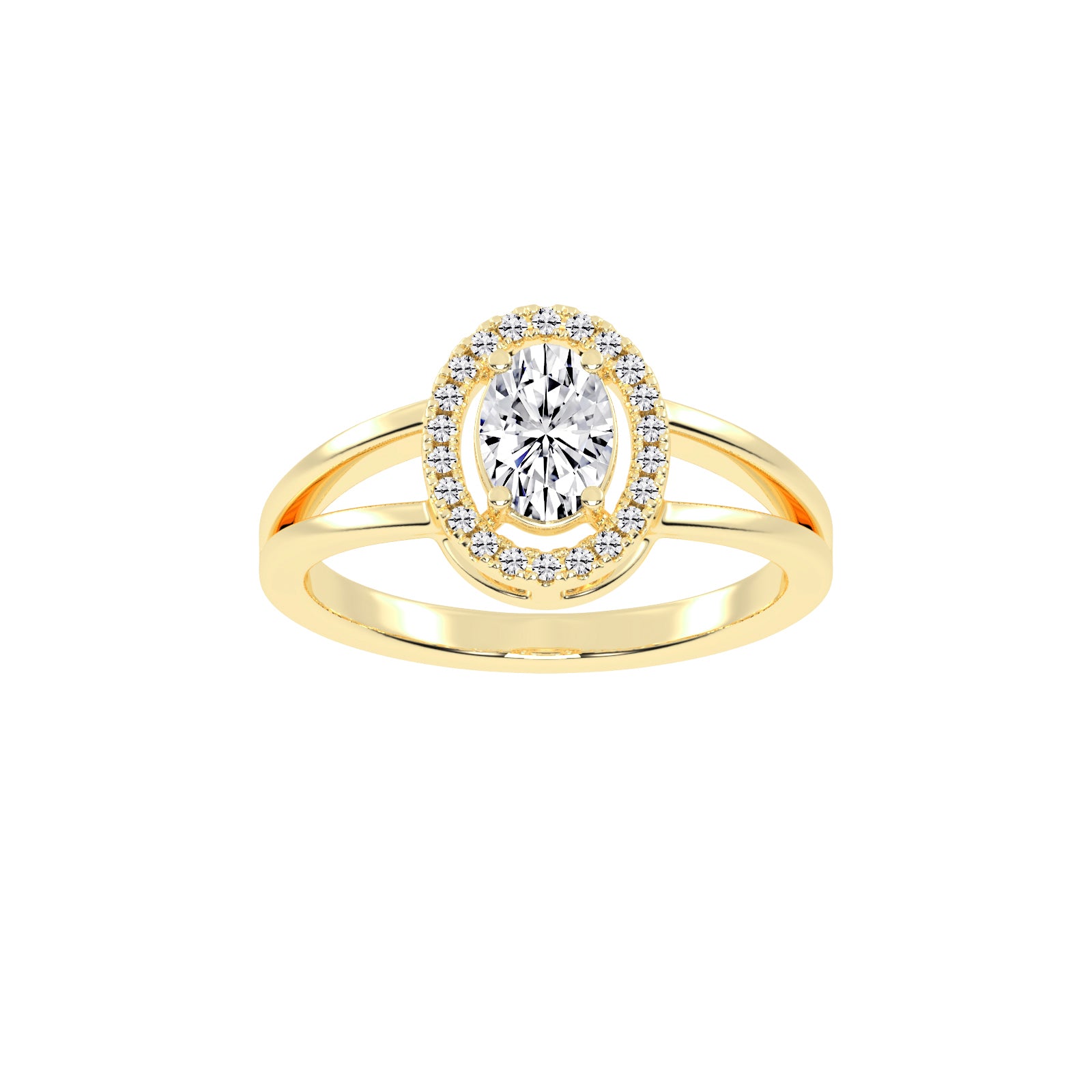 Halivenna Split Shank Oval Cut Halo Lab Diamond Ring