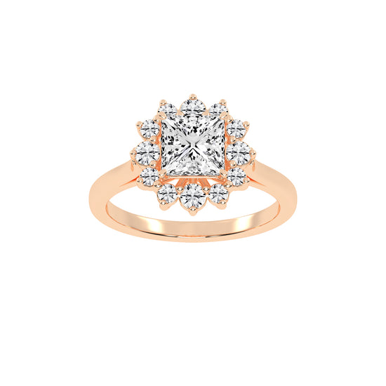 Princess-Cut Diamond Floral Halo Ring