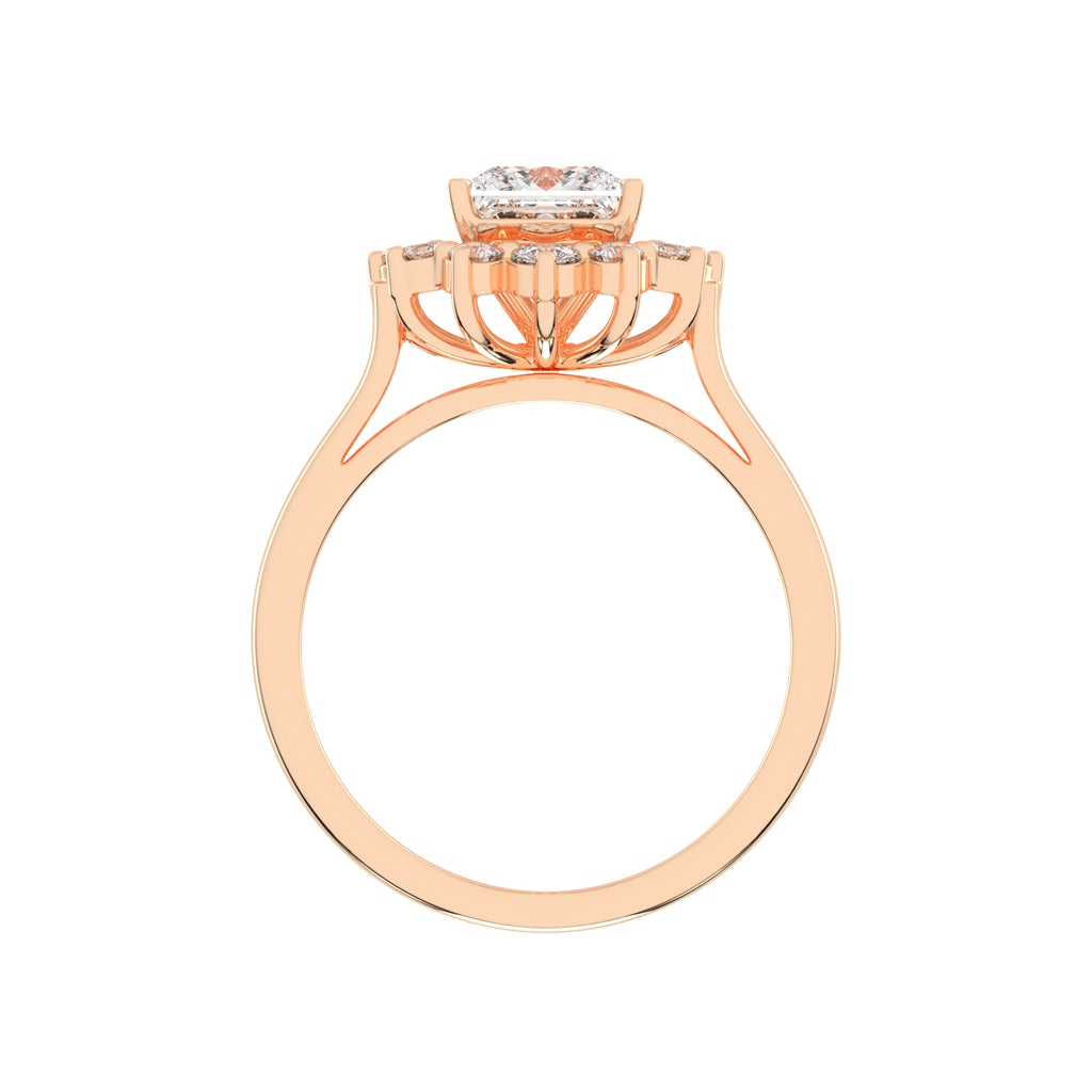 Princess-Cut Diamond Floral Halo Ring