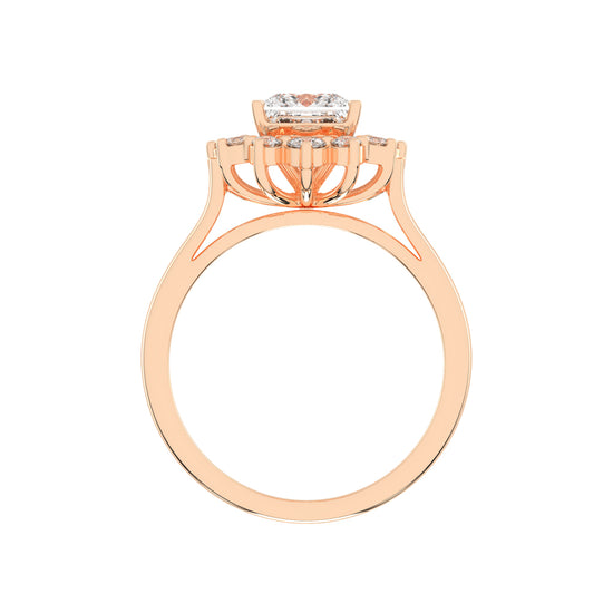 Princess-Cut Diamond Floral Halo Ring