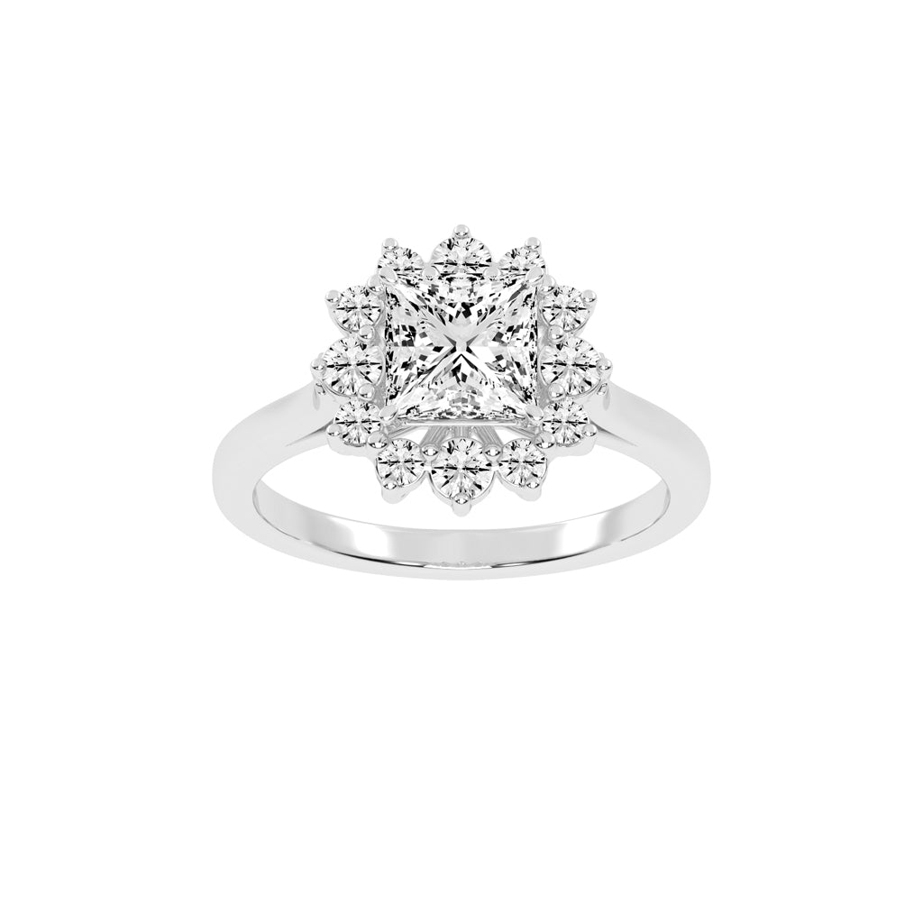 Princess-Cut Diamond Floral Halo Ring