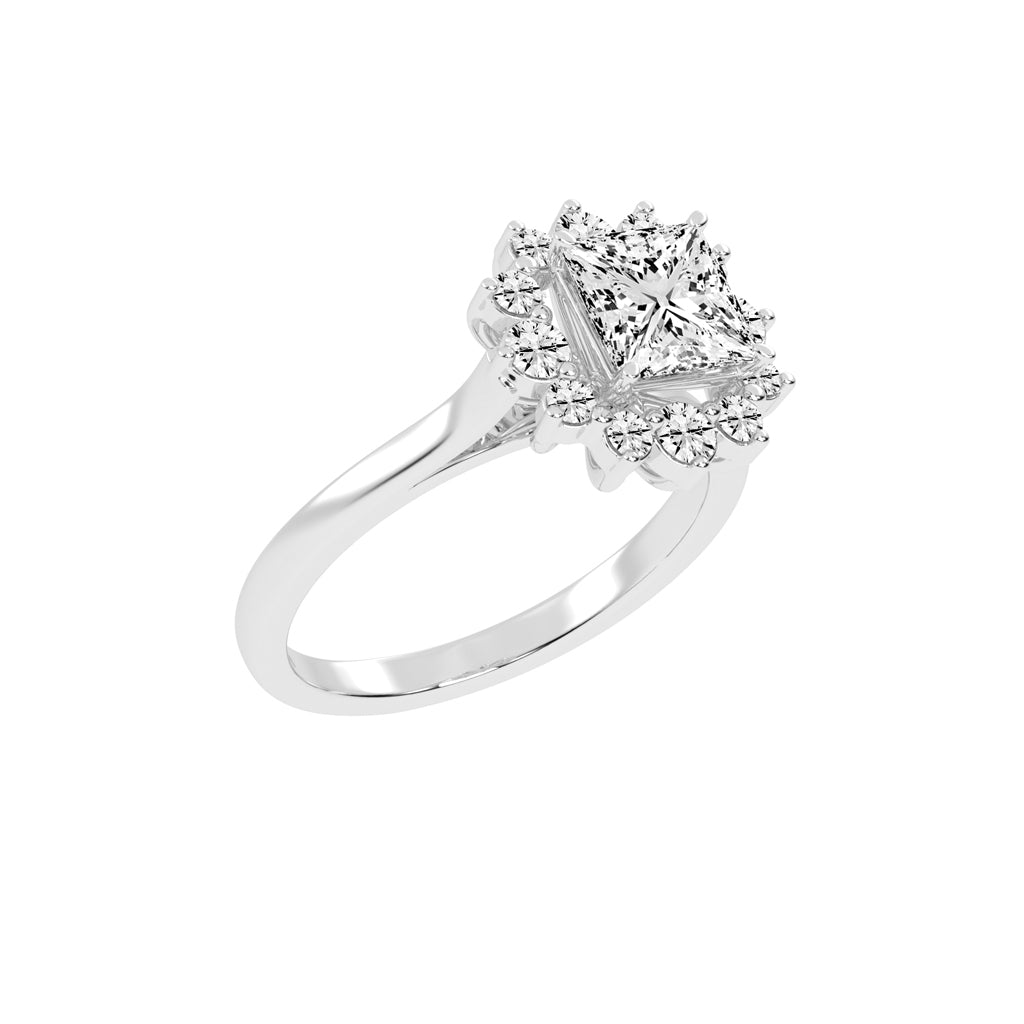 PrincessCut Diamond Floral Halo Ring