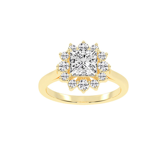 Princess-Cut Diamond Floral Halo Ring