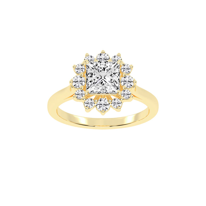Princess-Cut Diamond Floral Halo Ring