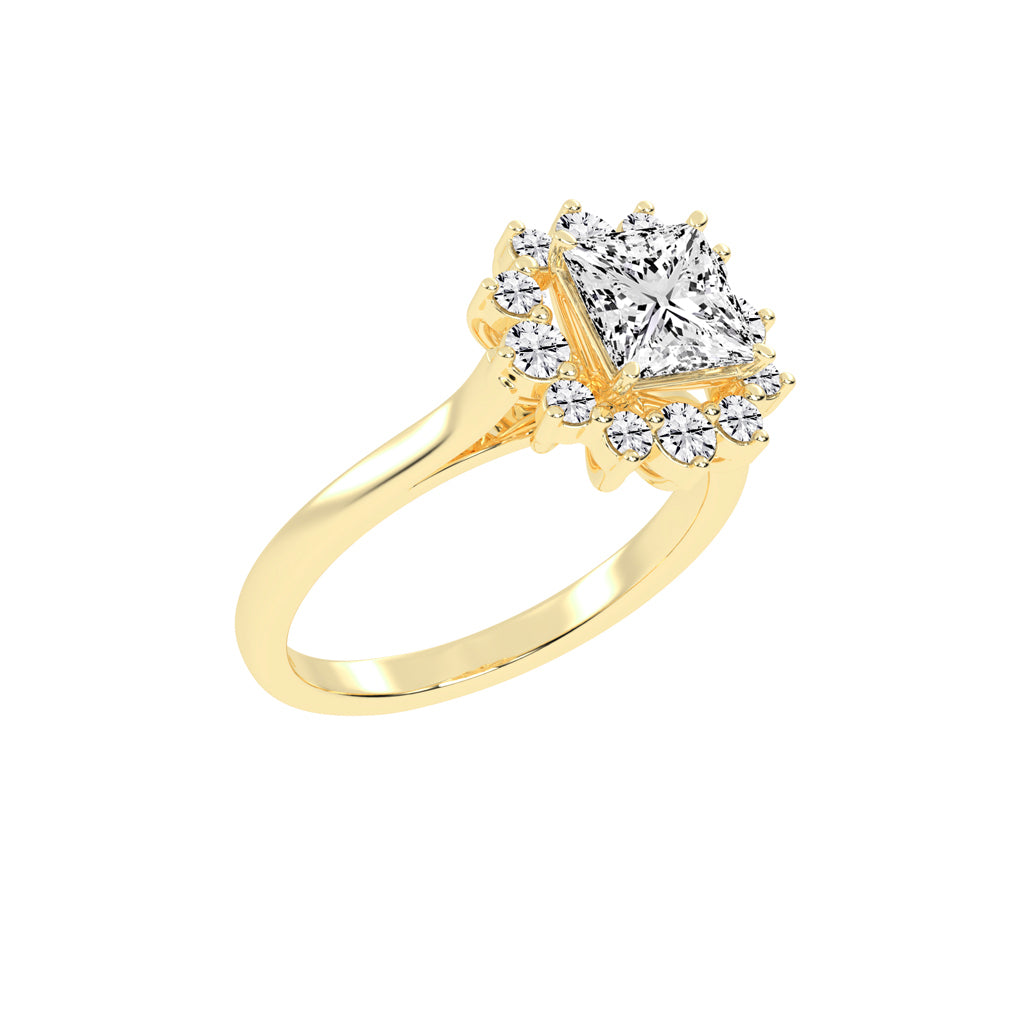 Princess-Cut Diamond Floral Halo Ring