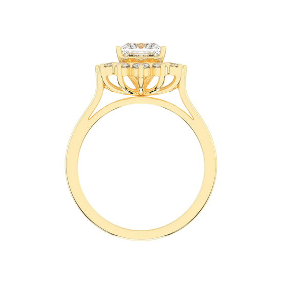 Princess-Cut Diamond Floral Halo Ring