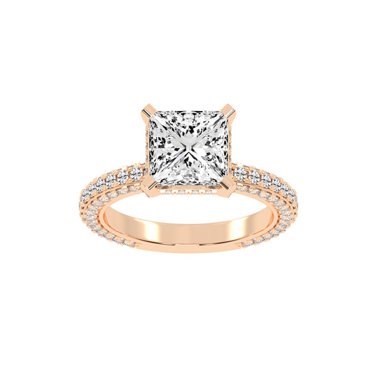 Princess-Cut Diamond Pave Engagement Ring