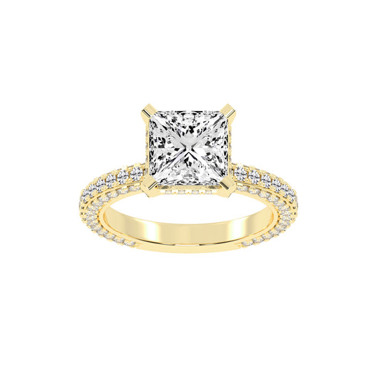 Princess-Cut Diamond Pave Engagement Ring
