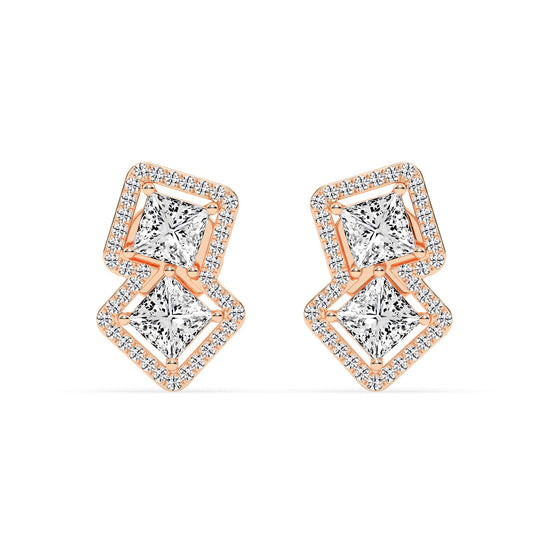Double Square Halo Drop Earrings