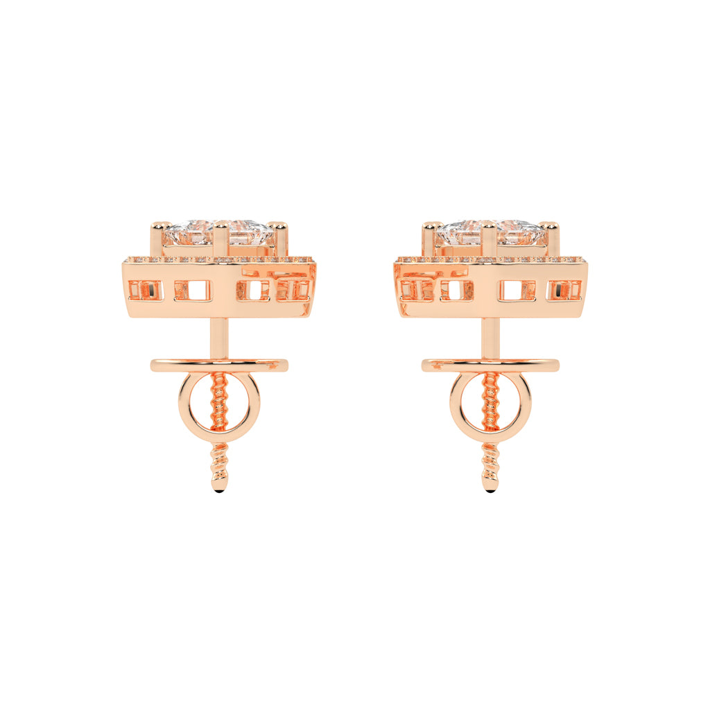 Double Square Halo Drop Earrings