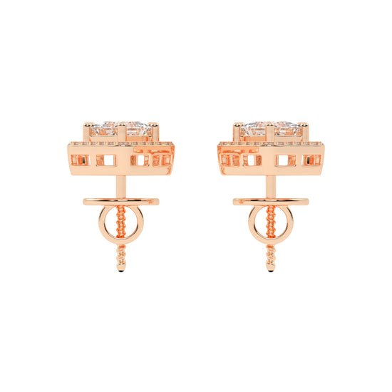 Double Square Halo Drop Earrings