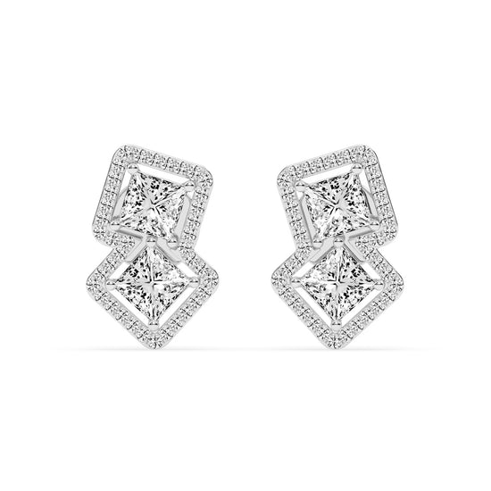 Double Square Halo Drop Earrings