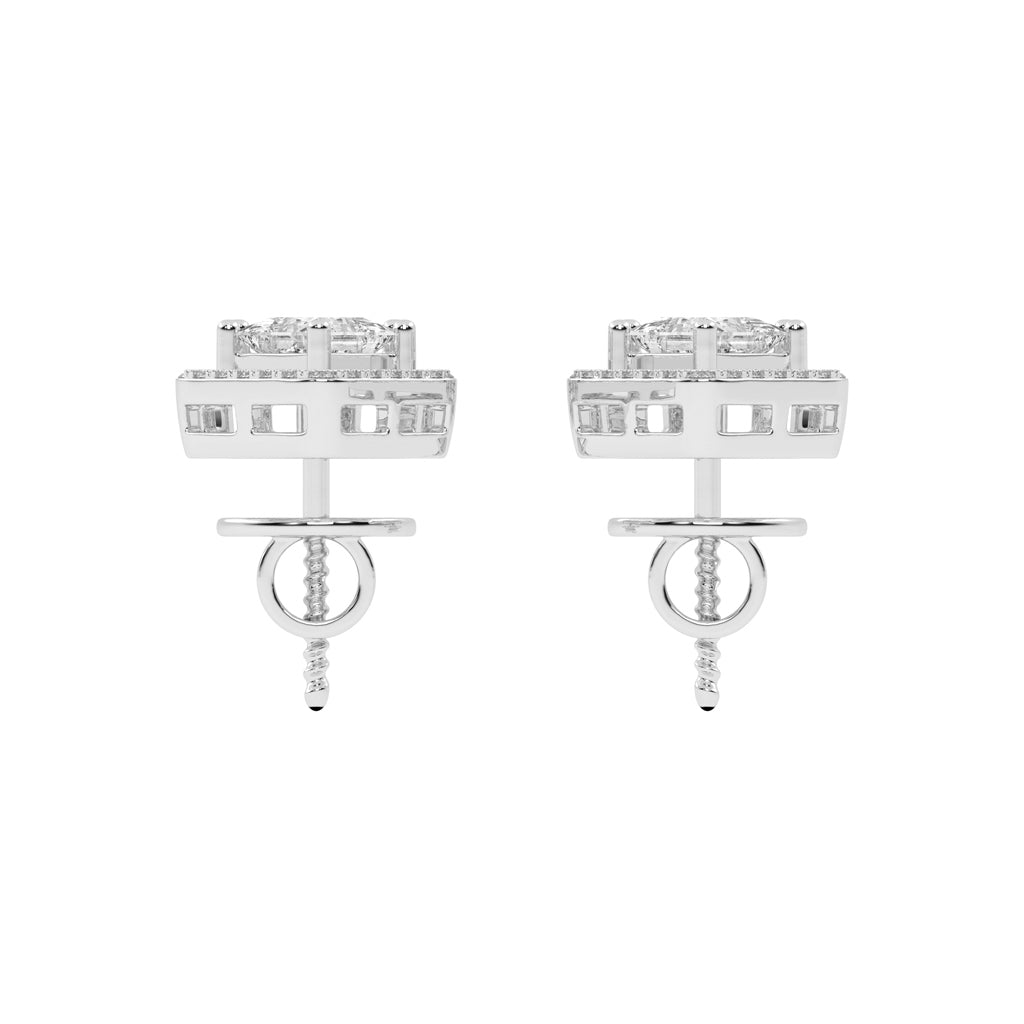 Double Square Halo Drop Earrings