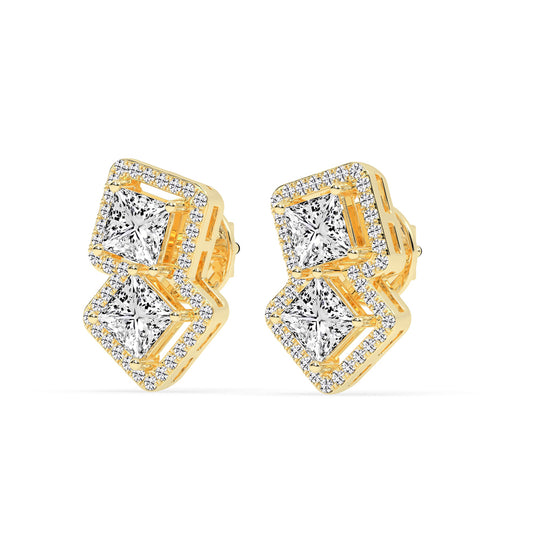 Double Square Halo Drop Earrings
