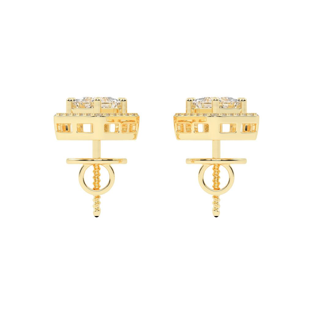 Double Square Halo Drop Earrings