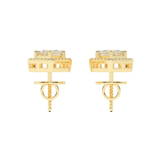 Double Square Halo Drop Earrings