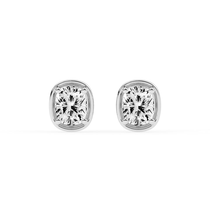 Cushion Cut Bezel Set Stud Earrings