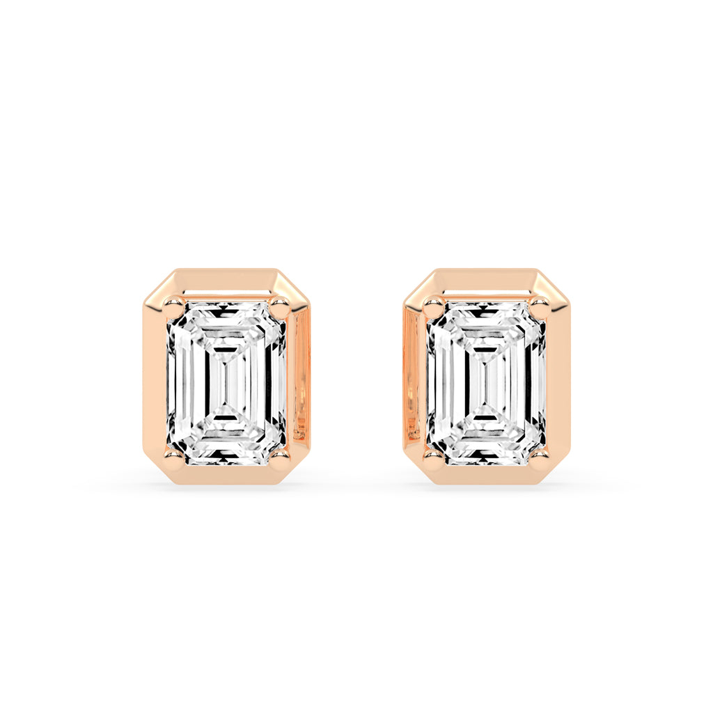Elegant Emerald Cut Bezel Set Stud Earrings