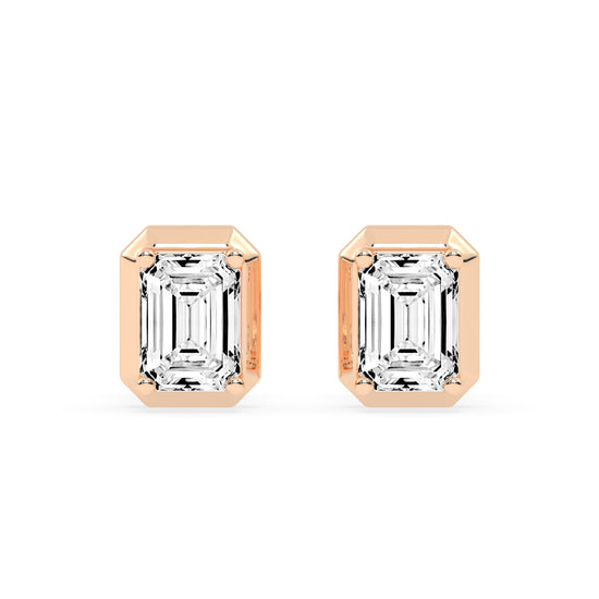Elegant Emerald Cut Bezel Set Stud Earrings