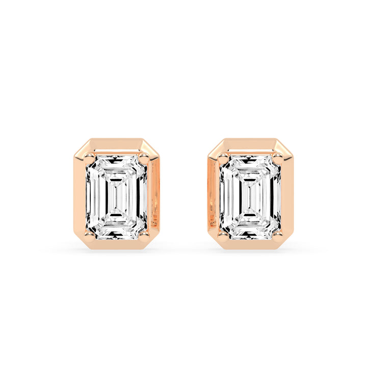 Elegant Emerald Cut Bezel Set Stud Earrings