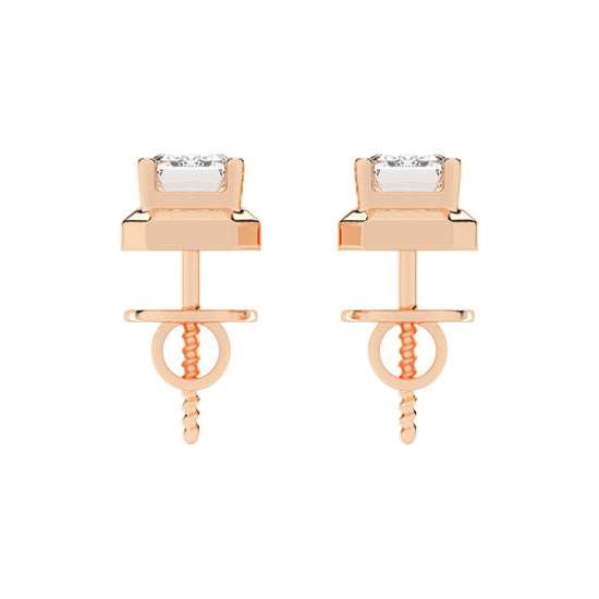 Elegant Emerald Cut Bezel Set Stud Earrings