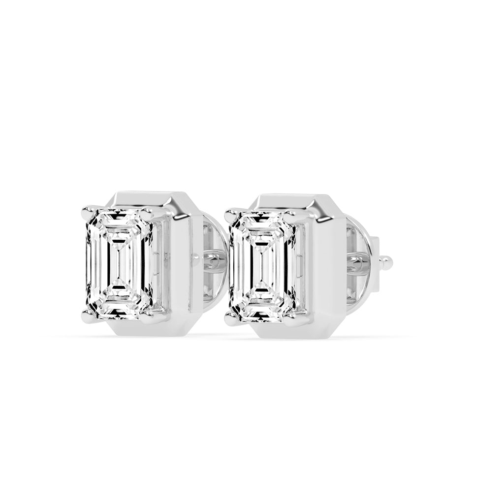 Elegant Emerald Cut Bezel Set Stud Earrings