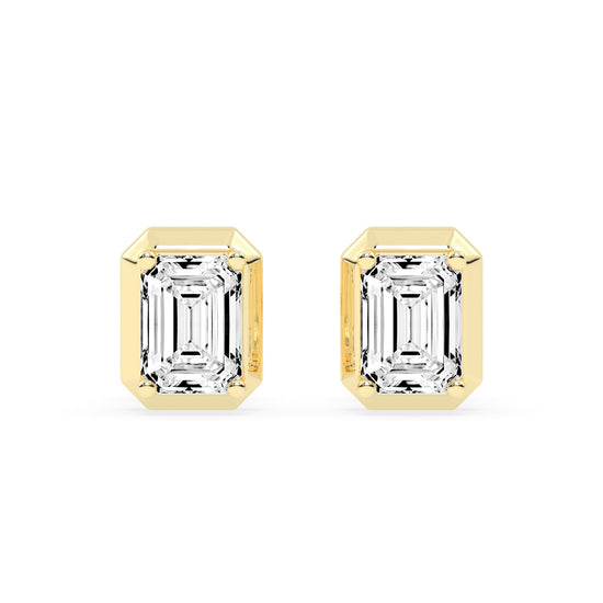 Elegant Emerald Cut Bezel Set Stud Earrings