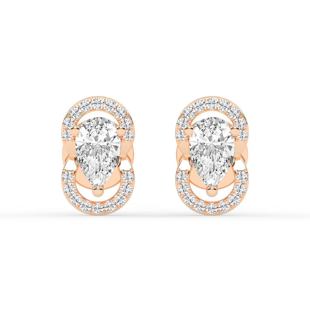 Pear Drop Orbit Halo Stud Earrings