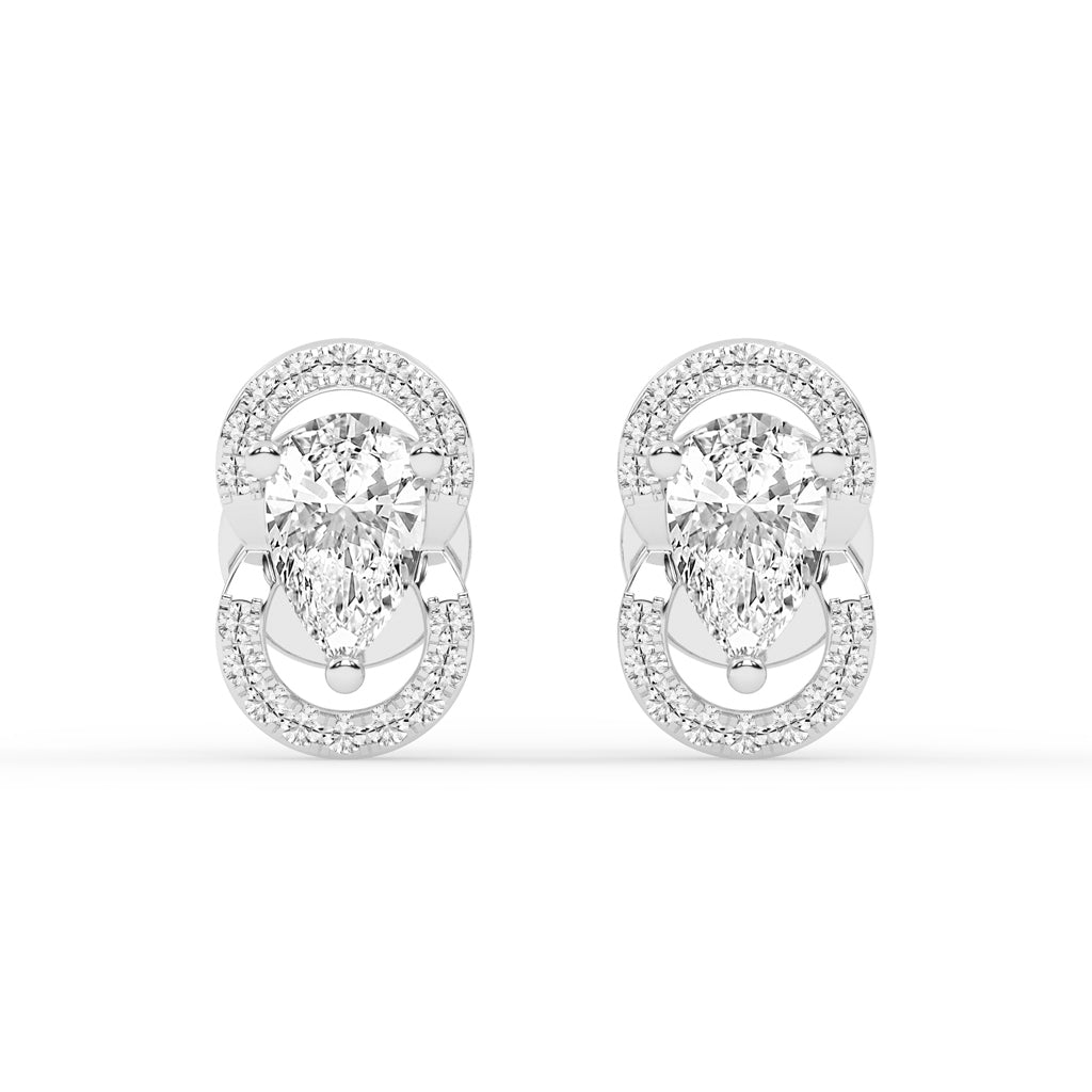 Pear Drop Orbit Halo Stud Earrings