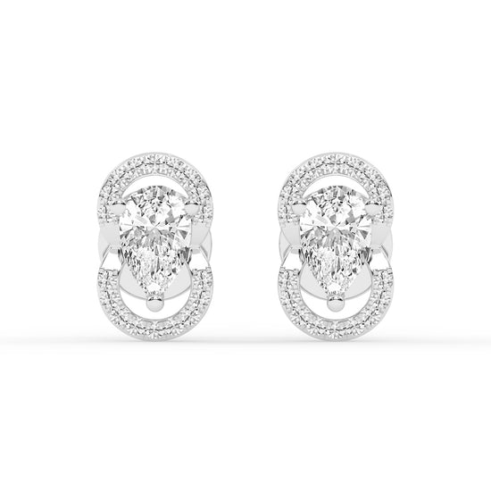 Pear Drop Orbit Halo Stud Earrings