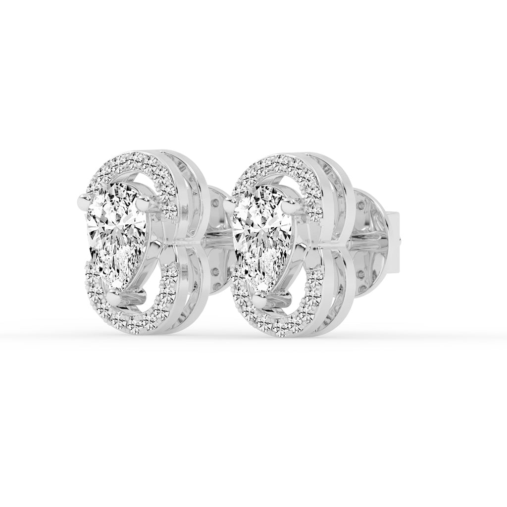 Pear Drop Orbit Halo Stud Earrings