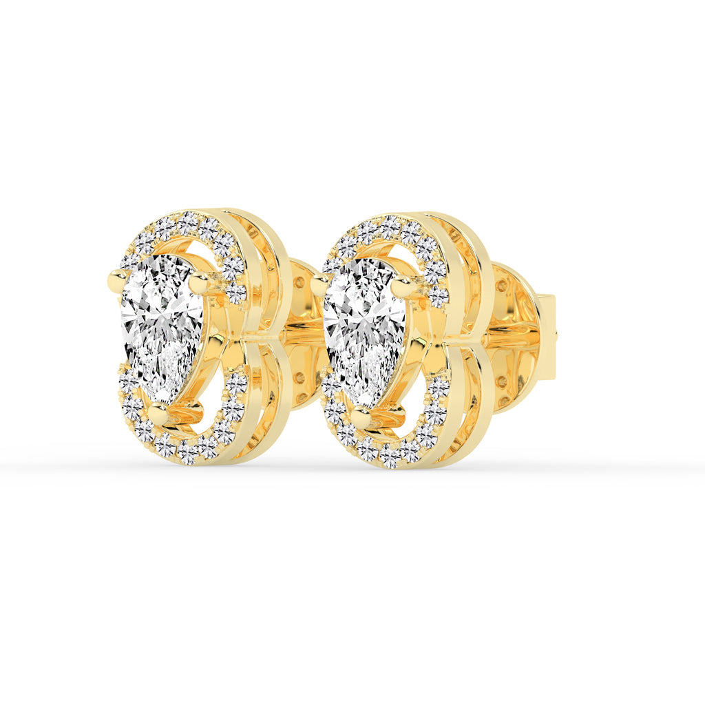 Pear Drop Orbit Halo Stud Earrings