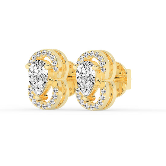 Pear Drop Orbit Halo Stud Earrings