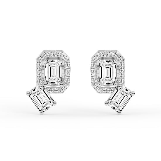 Modern Emerald Cascading Stud Earrings