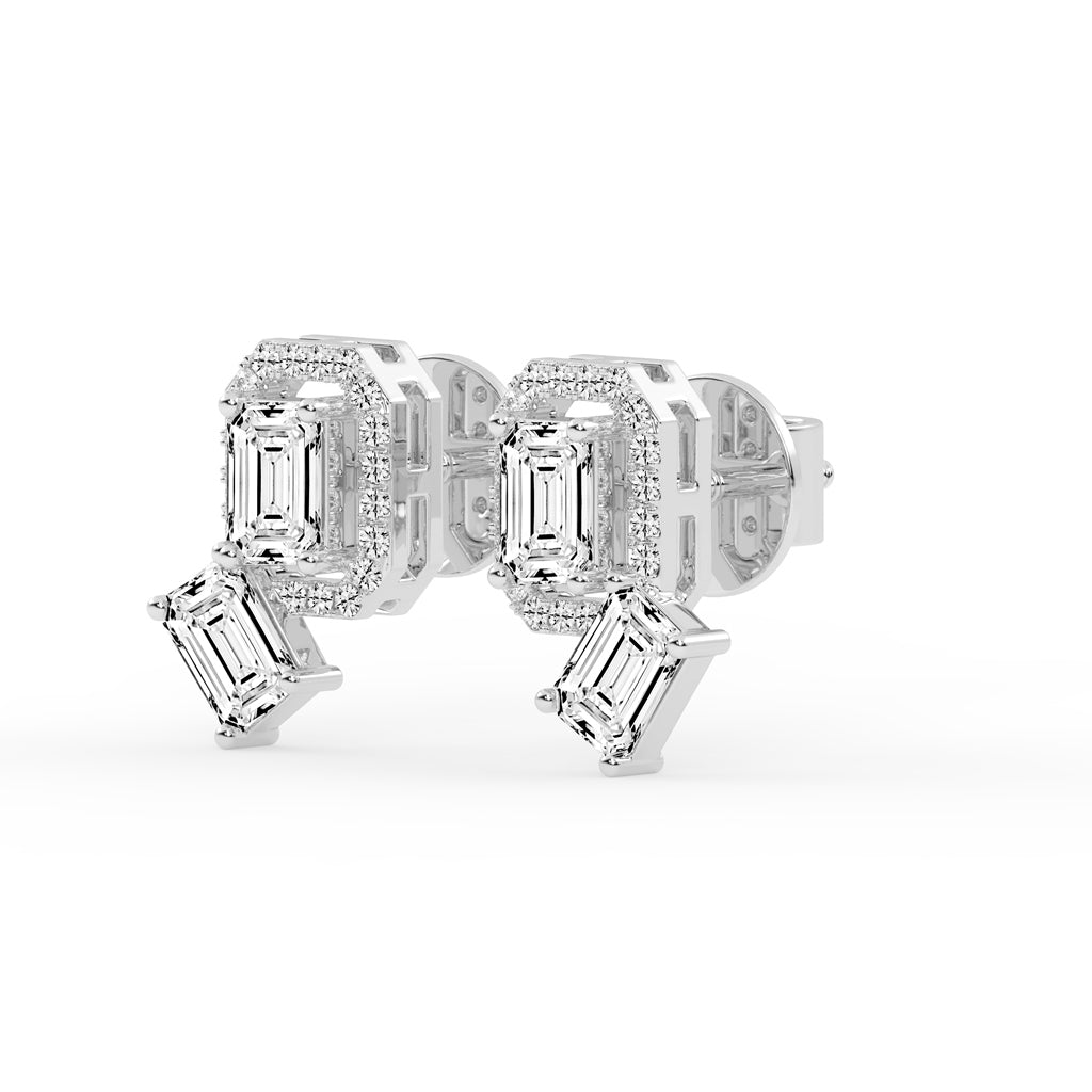 Modern Emerald Cascading Stud Earrings