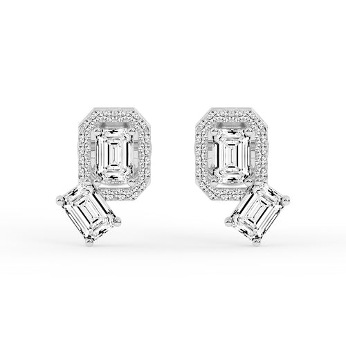 Modern Emerald Cascading Stud Earrings