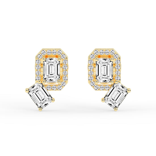Modern Emerald Cascading Stud Earrings