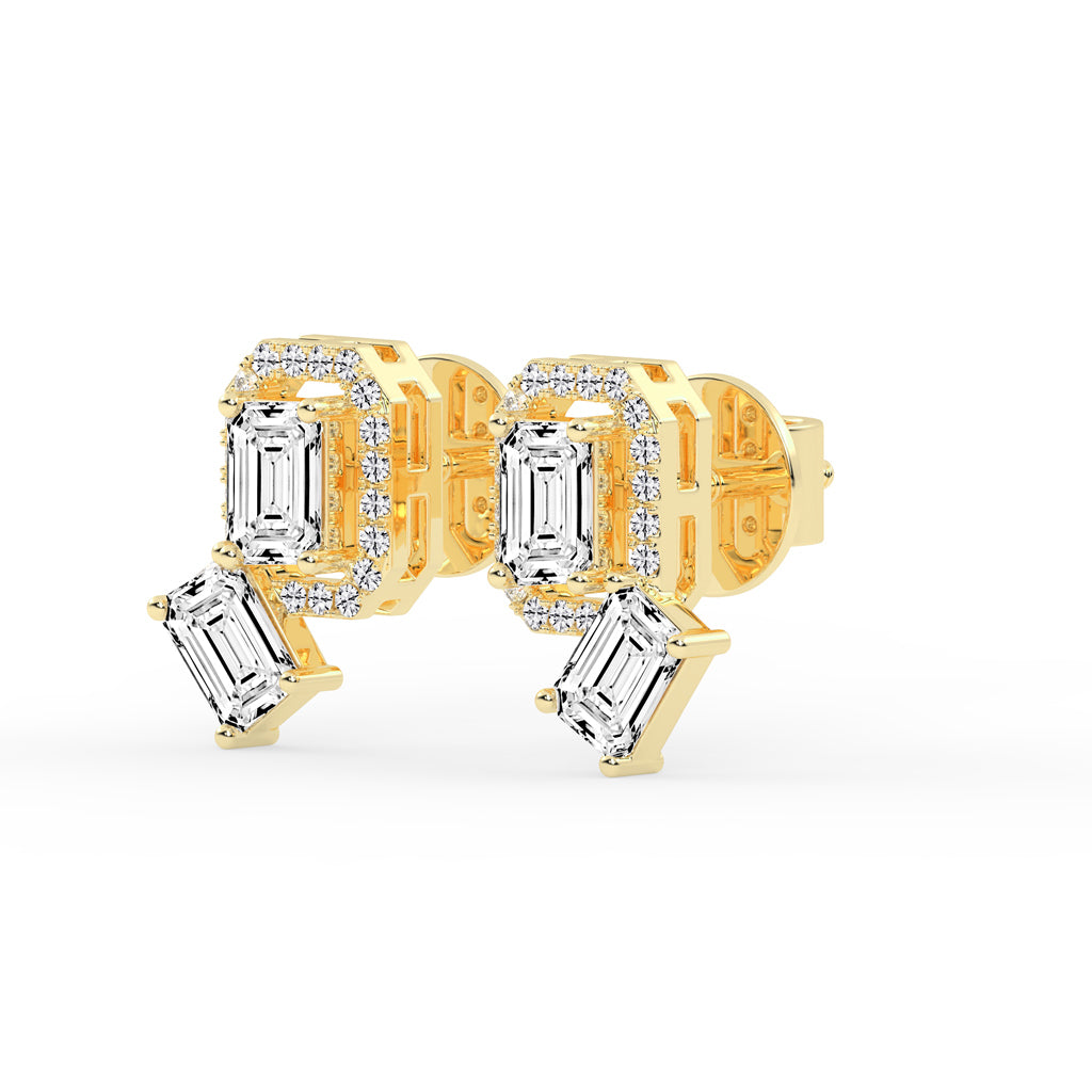 Modern Emerald Cascading Stud Earrings