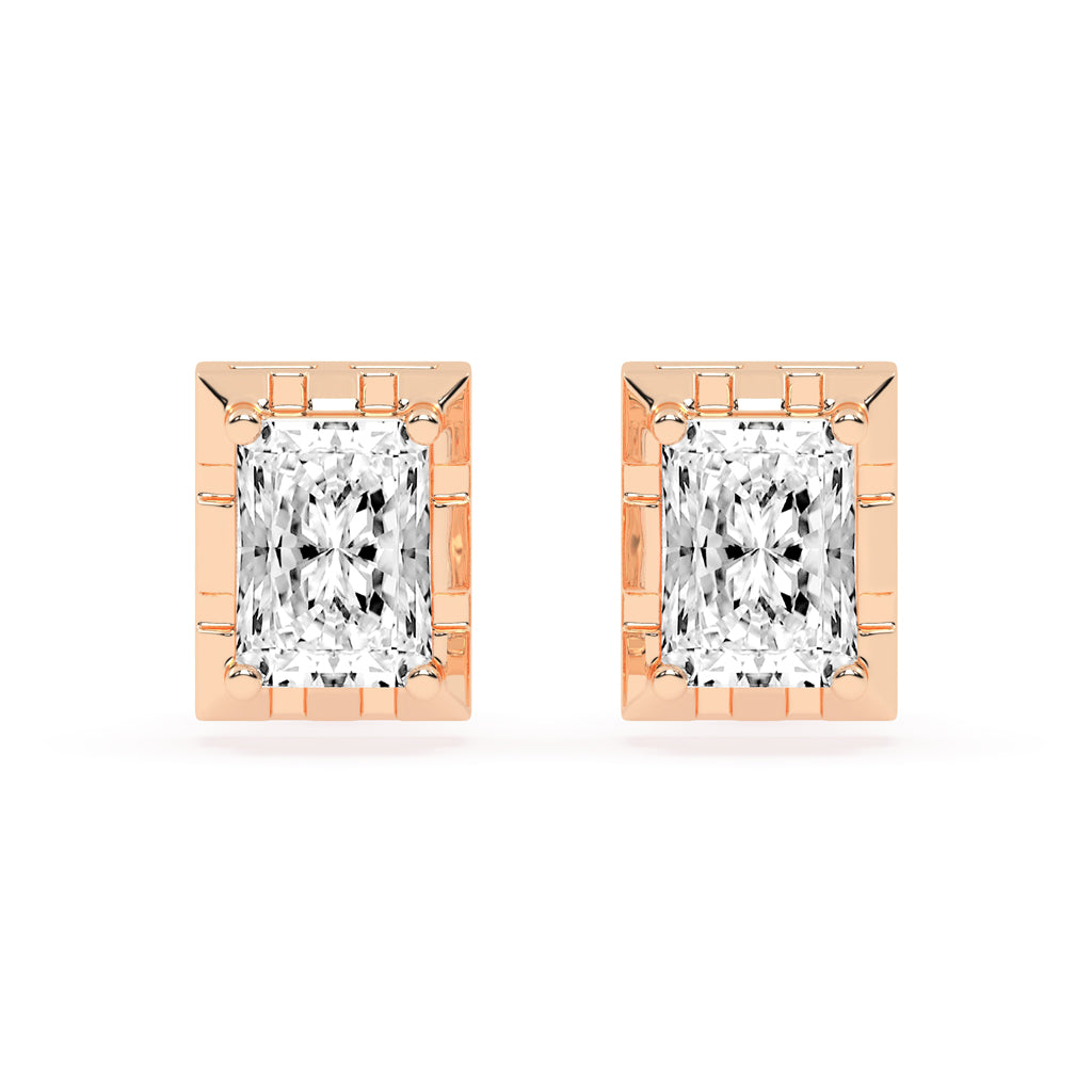 Radiant Princess Cut Frame Stud Earrings