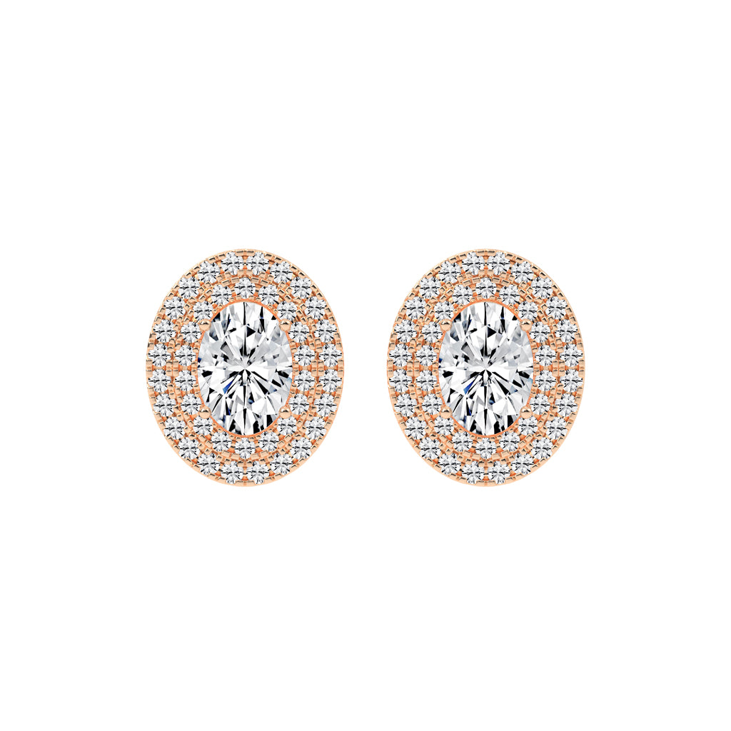 Dazzling Oval Double Halo Stud Earrings
