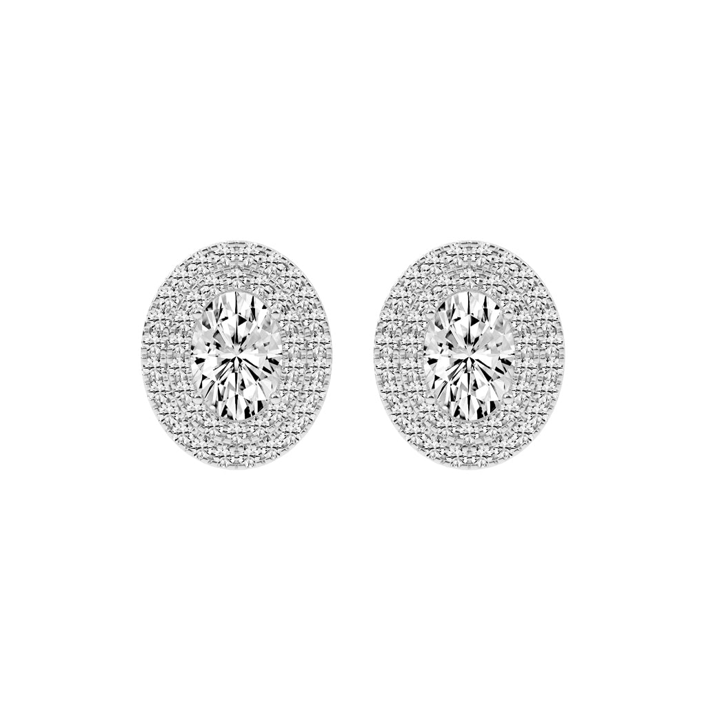 Dazzling Oval Double Halo Stud Earrings