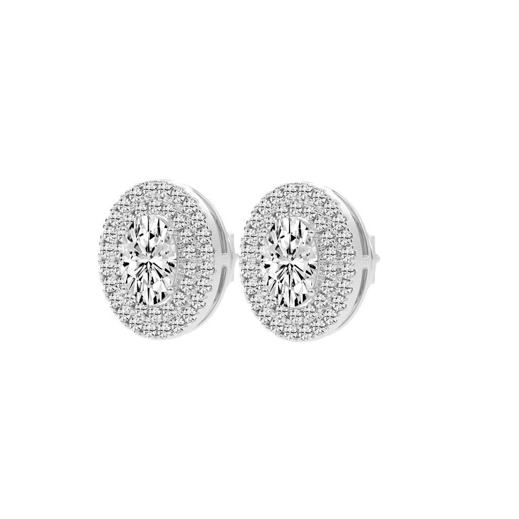Dazzling Oval Double Halo Stud Earrings