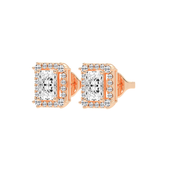 Radiant Cut Halo Stud Earrings
