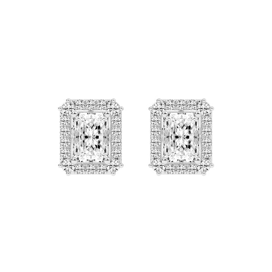 Radiant Cut Halo Stud Earrings
