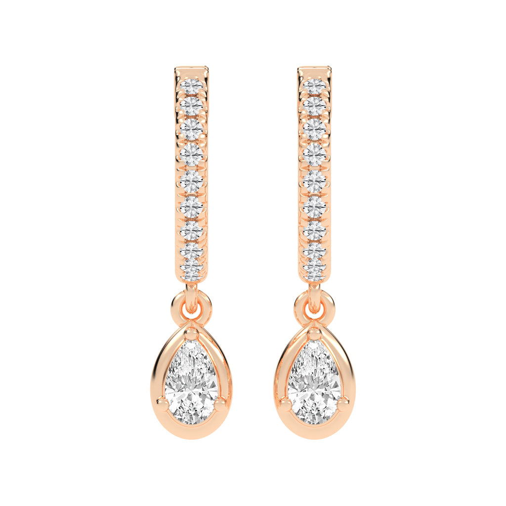 Graceful Line Pear Drop Diamond Hoops