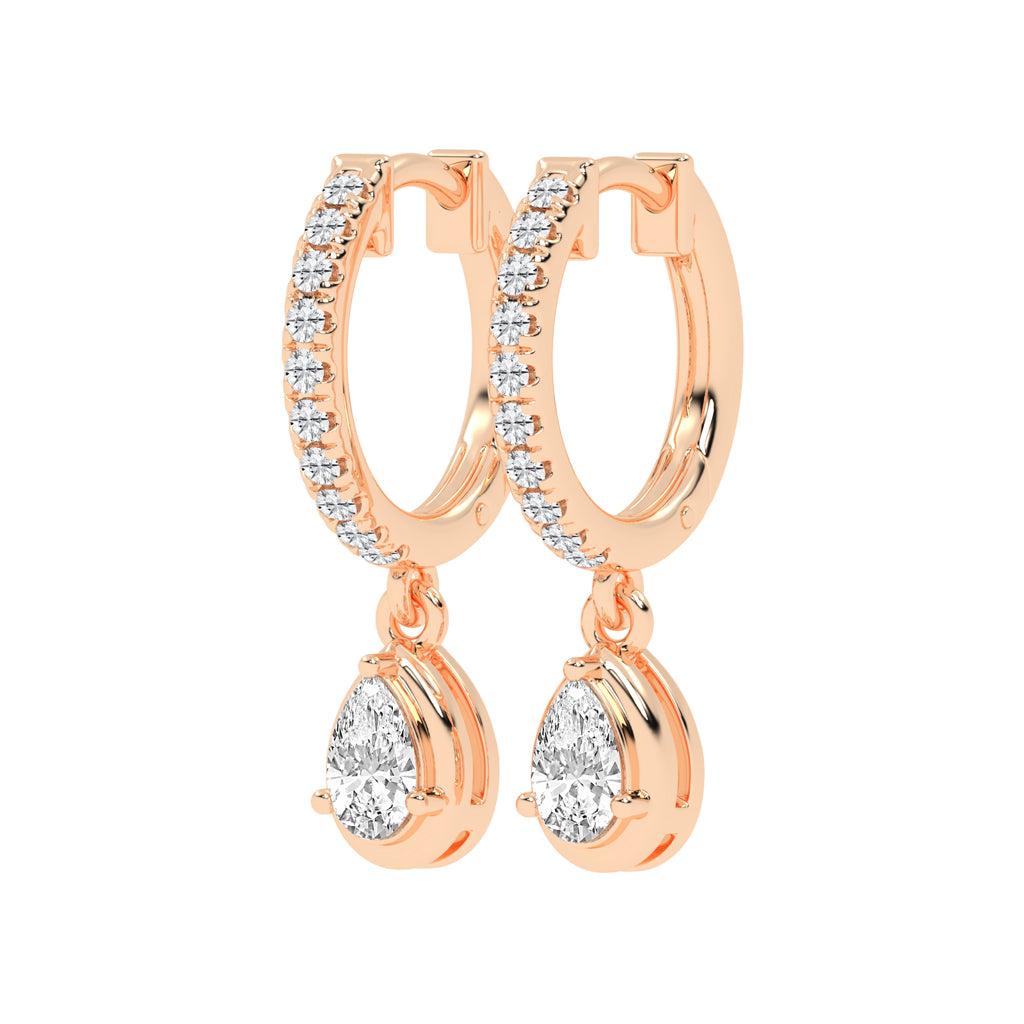 Graceful Line Pear Drop Diamond Hoops